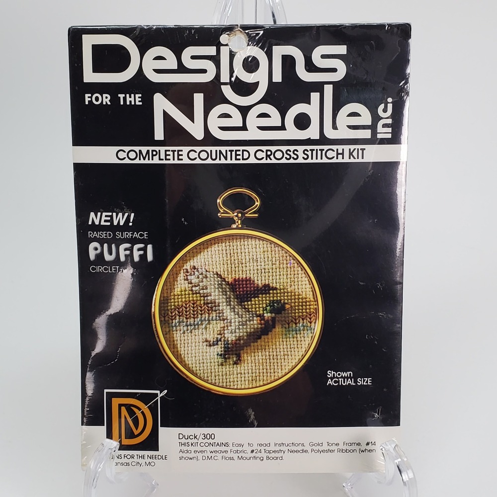 Designs For The Needle Counted Cross Stitch Kit Duck 300 Mallard Gold Tone Frame